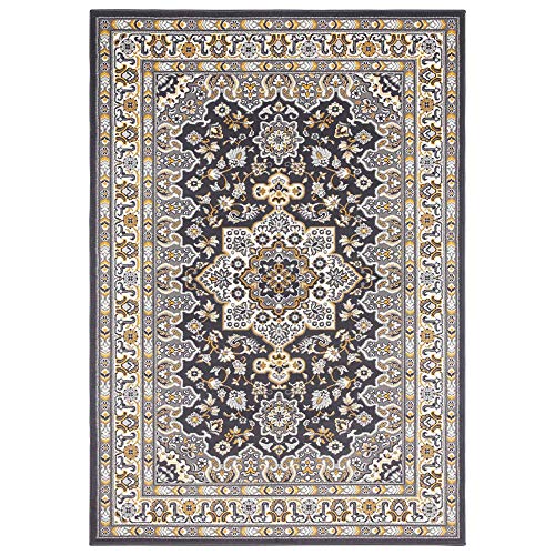 Nouristan Mirkan Orient Teppich – Wohnzimmerteppich Orientalisch Kurzflor Vintage Orientalischer Teppich für Esszimmer, Wohnzimmer, Schlafzimmer – Dunkelgrau, 200x290cm von Nouristan