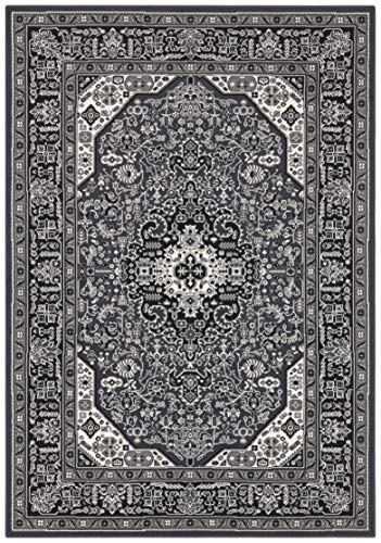 Nouristan Mirkan Orient Teppich – Wohnzimmerteppich Orientalisch Kurzflor Vintage Orientalischer Teppich für Esszimmer, Wohnzimmer, Schlafzimmer – Dunkelgrau, 200x290cm von Nouristan