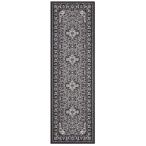 Nouristan Mirkan Orient Teppich – Wohnzimmerteppich Orientalisch Kurzflor Vintage Orientalischer Teppich für Esszimmer, Wohnzimmer, Schlafzimmer – Dunkelgrau, 80x250cm von Nouristan