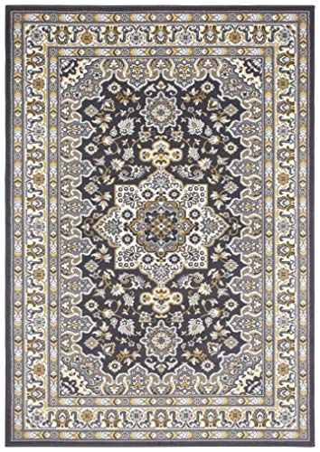 Nouristan Mirkan Orient Teppich – Wohnzimmerteppich Orientalisch Kurzflor Vintage Orientalischer Teppich für Esszimmer, Wohnzimmer, Schlafzimmer – Dunkelgrau, 80x250cm von Nouristan