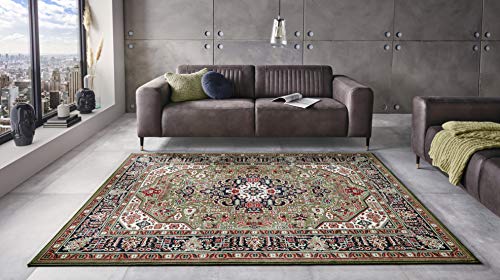 Nouristan Mirkan Orient Teppich – Wohnzimmerteppich Orientalisch Kurzflor Vintage Orientalischer Teppich für Esszimmer, Wohnzimmer, Schlafzimmer – Grün, 120x170cm von Nouristan