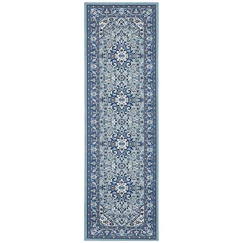 Nouristan Mirkan Orient Teppich – Wohnzimmerteppich Orientalisch Kurzflor Vintage Orientalischer Teppich für Esszimmer, Wohnzimmer, Schlafzimmer – Himmelblau, 80x250cm von Nouristan