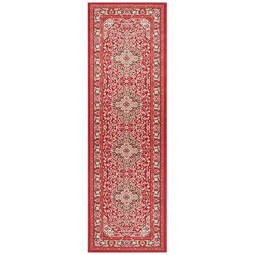 Nouristan Mirkan Orient Teppich – Wohnzimmerteppich Orientalisch Kurzflor Vintage Orientalischer Teppich für Esszimmer, Wohnzimmer, Schlafzimmer – Orientrot, 80x250cm von Nouristan