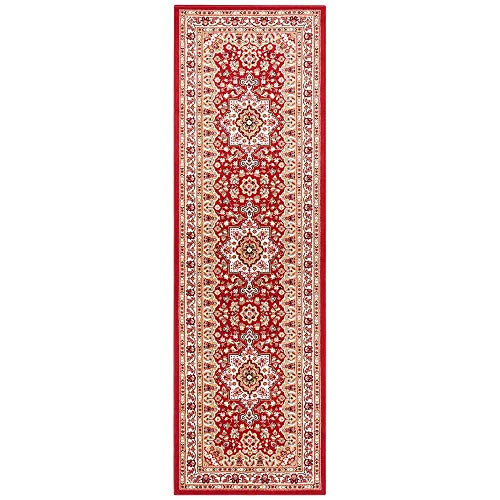 Nouristan Mirkan Orient Teppich – Wohnzimmerteppich Orientalisch Kurzflor Vintage Orientalischer Teppich für Esszimmer, Wohnzimmer, Schlafzimmer – Rot, 80x250cm von Nouristan