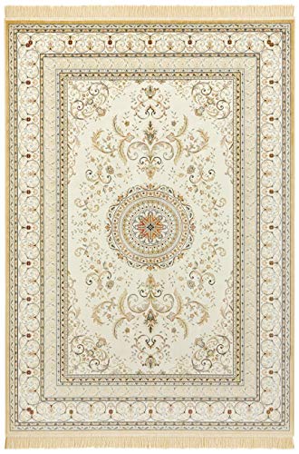 Nouristan Naveh Orient Teppich – Wohnzimmerteppich Orientalisch Kurzflor mit Fransen Vintage Orientalischer Samt-Teppich für Esszimmer, Wohnzimmer, Schlafzimmer – Creme, 135x195cm von Nouristan