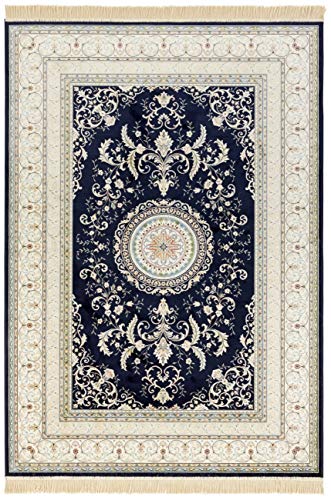 Nouristan Naveh Orient Teppich – Wohnzimmerteppich Orientalisch Kurzflor mit Fransen Vintage Orientalischer Samt-Teppich für Esszimmer, Wohnzimmer, Schlafzimmer – Dunkelblau, 160x230cm von Nouristan