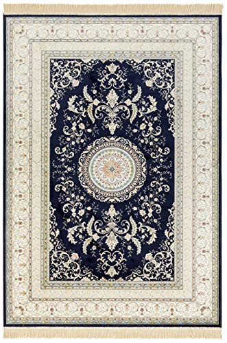 Nouristan Naveh Orient Teppich – Wohnzimmerteppich Orientalisch Kurzflor mit Fransen Vintage Orientalischer Samt-Teppich für Esszimmer, Wohnzimmer, Schlafzimmer – Dunkelblau, 195x300cm von Nouristan