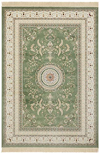 Nouristan Naveh Orient Teppich – Wohnzimmerteppich Orientalisch Kurzflor mit Fransen Vintage Orientalischer Samt-Teppich für Esszimmer, Wohnzimmer, Schlafzimmer – Grün, 135x195cm von Nouristan