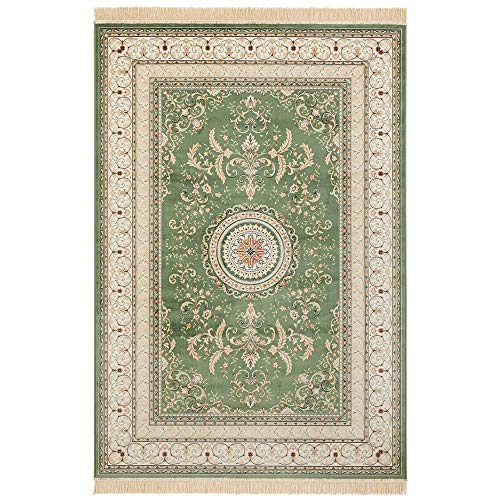 Nouristan Naveh Orient Teppich – Wohnzimmerteppich Orientalisch Kurzflor mit Fransen Vintage Orientalischer Samt-Teppich für Esszimmer, Wohnzimmer, Schlafzimmer – Grün, 195x300cm von Nouristan