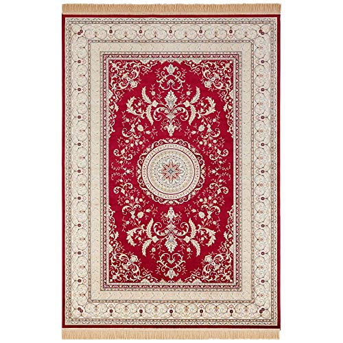 Nouristan Naveh Orient Teppich – Wohnzimmerteppich Orientalisch Kurzflor mit Fransen Vintage Orientalischer Samt-Teppich für Esszimmer, Wohnzimmer, Schlafzimmer – Rot, 135x195cm von Nouristan