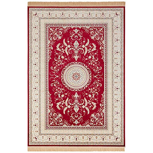 Nouristan Naveh Orient Teppich – Wohnzimmerteppich Orientalisch Kurzflor mit Fransen Vintage Orientalischer Samt-Teppich für Esszimmer, Wohnzimmer, Schlafzimmer – Rot, 195x300cm von Nouristan