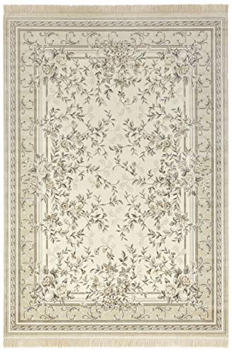 Nouristan Naveh Orient Wohnzimmerteppich Kurzflor mit Fransen Vintage Orientalischer Samt-Teppich für Esszimmer, Wohnzimmer, Schlafzimmer – Creme Beige, 135x195cm, Rayon, 135x195 cm von Nouristan