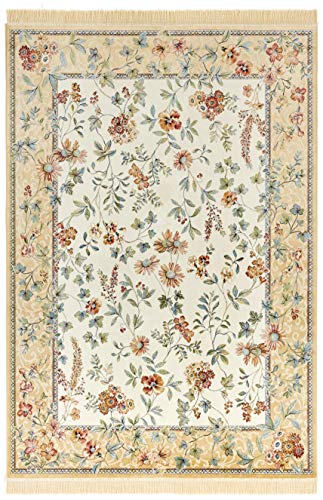 Nouristan Naveh Orient Wohnzimmerteppich Kurzflor mit Fransen Vintage Orientalischer Samt-Teppich für Esszimmer, Wohnzimmer, Schlafzimmer – Creme Cord, 195x300cm, Rayon, 195x300 cm von Nouristan