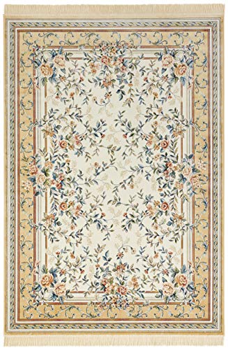 Nouristan Naveh Orient Wohnzimmerteppich Kurzflor mit Fransen Vintage Orientalischer Samt-Teppich für Esszimmer, Wohnzimmer, Schlafzimmer – Creme Cord, 95x140cm, 95x140 cm von Nouristan