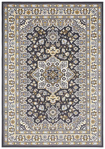 Nouristan Mirkan Orient Teppich – Wohnzimmerteppich Orientalisch Kurzflor Vintage Orientalischer Teppich für Esszimmer, Wohnzimmer, Schlafzimmer – Dunkelgrau, 80x150cm von Nouristan