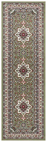 Nouristan Mirkan Orient Teppich – Wohnzimmerteppich Orientalisch Kurzflor Vintage Orientalischer Teppich für Esszimmer, Wohnzimmer, Schlafzimmer – Grün, 80x250cm von Nouristan