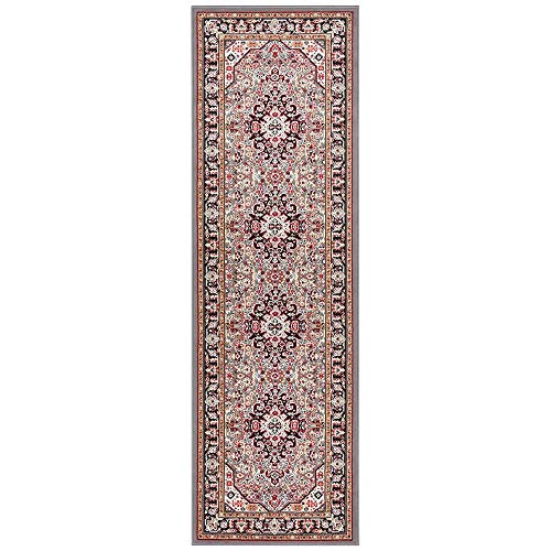 Nouristan Mirkan Orient Teppich – Wohnzimmerteppich Orientalisch Kurzflor Vintage Orientalischer Teppich für Esszimmer, Wohnzimmer, Schlafzimmer – Grau, 80x250cm von Nouristan