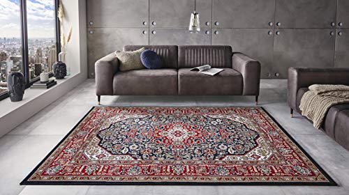 Nouristan Mirkan Orient Teppich – Wohnzimmerteppich Orientalisch Kurzflor Vintage Orientalischer Teppich für Esszimmer, Wohnzimmer, Schlafzimmer – Navy, 120x170cm von Nouristan