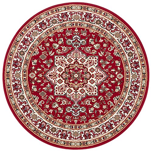 Nouristan Mirkan Orient Teppich Rund – Wohnzimmerteppich Orientalisch Kurzflor Vintage Orientalischer Teppich für Esszimmer, Wohnzimmer, Schlafzimmer – Rot, 160cm von Nouristan