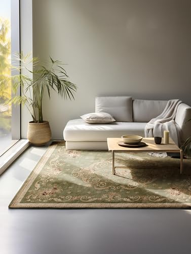 Nouristan Orientalischer Teppich – Läufer Orient Klassisch Wohnzimmerteppich Orientalisch dicht gewebt mit Blumen Flachgewebe für Wohnzimmer, Schlafzimmer, Esszimmer, Flur – Olivgrün, 160x235cm von Nouristan