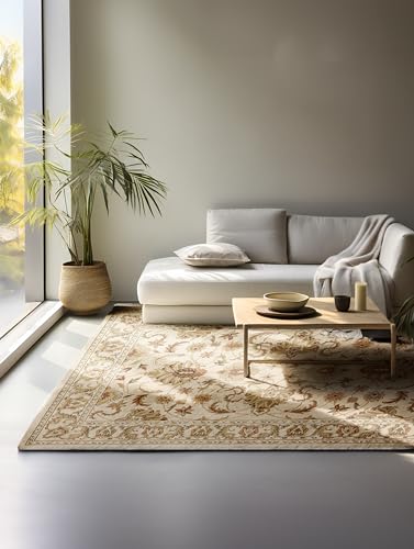 Nouristan Orientalischer Teppich – Läufer Orientalisch Klassisch Orient Wohnzimmerteppich dicht gewebt mit Bordüre Flachgewebe für Wohnzimmer, Schlafzimmer, Esszimmer, Flur – Creme, 80x120cm von Nouristan
