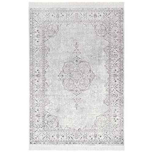 Nouristan Orientalischer Teppich – Wohnzimmerteppich mit Fransen Oriental Vintage Medaillon Naveh Samt-Teppich für Wohnzimmer, Schlafzimmer, Esszimmer, Küche, Flur – Pastell-Rosa, 135x195cm von Nouristan