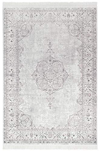 Nouristan Orientalischer Teppich – Wohnzimmerteppich mit Fransen Oriental Vintage Medaillon Naveh Samt-Teppich für Wohnzimmer, Schlafzimmer, Esszimmer, Küche, Flur – Pastell-Rosa, 160x230cm von Nouristan