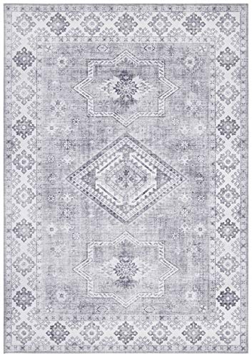 Nouristan Asmar Teppich – Wohnzimmerteppich Orient-Touch Detailiertes Muster Florales Kurflor Flachgewebe Teppich für Esszimmer, Wohnzimmer, Schlafzimmer – Grafit-Grau, 80x150cm von Nouristan