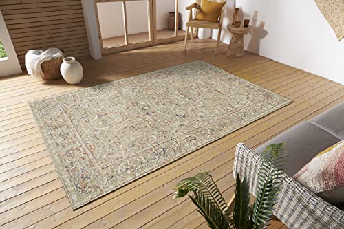 Nouristan Sues In- & Outdoor Orient Teppich – Orientalischer Kurzflor Vintage Used Look Waschbar Wetterfest & UV-beständig für Balkon, Terrasse, Garten, Wohnzimmer – Creme, 115x170cm von Nouristan