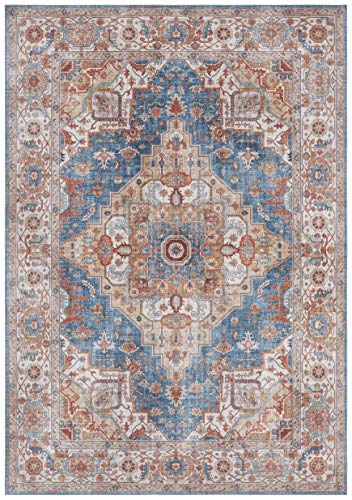 Nouristan Sylla Asmar Wohnzimmerteppich Orient-Touch Detailiertes Muster Florales Kurflor Flachgewebe Teppich für Esszimmer, Wohnzimmer, Schlafzimmer – Jeansblau, 160x230cm, Polyester, 160x230 cm von Nouristan