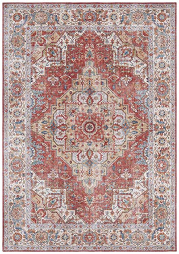 Nouristan Sylla Asmar Wohnzimmerteppich Orient-Touch Detailiertes Muster Florales Kurflor Flachgewebe Teppich für Esszimmer, Wohnzimmer, Schlafzimmer – Ziegelrot, 160x230cm, Polyester, 160x230 cm von Nouristan