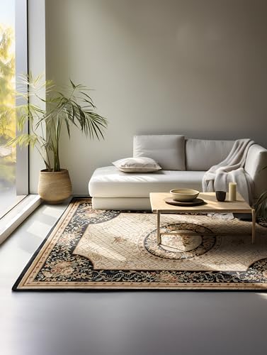 Nouristan Teppich Orientalisch – Läufer Orient Klassisch Orientalischer Wohnzimmerteppich dicht gewebt mit Blumen Flachgewebe für Wohnzimmer, Schlafzimmer, Esszimmer, Flur – Schwarz Creme, 200x280cm von Nouristan