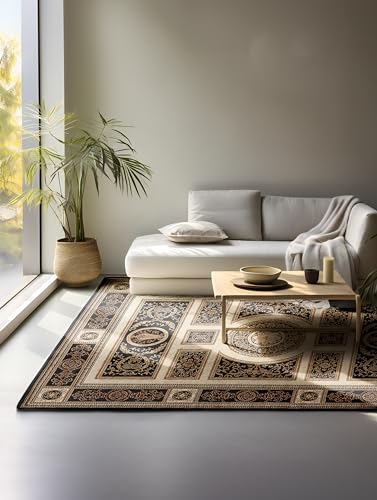 Nouristan Teppich Orientalisch – Läufer Orient Klassisch Orientalischer Wohnzimmerteppich dicht gewebt mit Bordüre Flachgewebe für Wohnzimmer, Schlafzimmer, Esszimmer, Flur – Schwarz Creme, 160x235cm von Nouristan