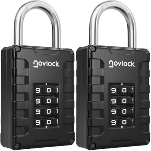 Zahlenschloss 4-stellig – Vorhängeschloss mit Zahlencode für Spinde, Schränke, Werkzeugkisten, Tore, Zäune & Schuppen – Spindschloss 2er-Pack, Schwarz von NovLock
