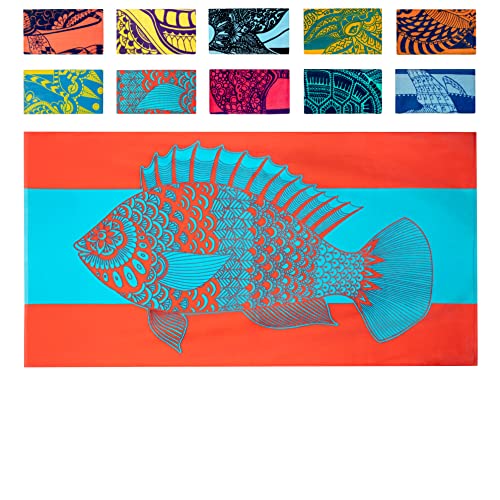 Nova Blue Tropical Fish Strandtuch (34 x 63) - Hellrot & Blau verstaubares Strandtuch aus 100% Baumwolle - Lebendiges buntes Badetuch - Türkis Stranddecke Handtuch von Nova Blue
