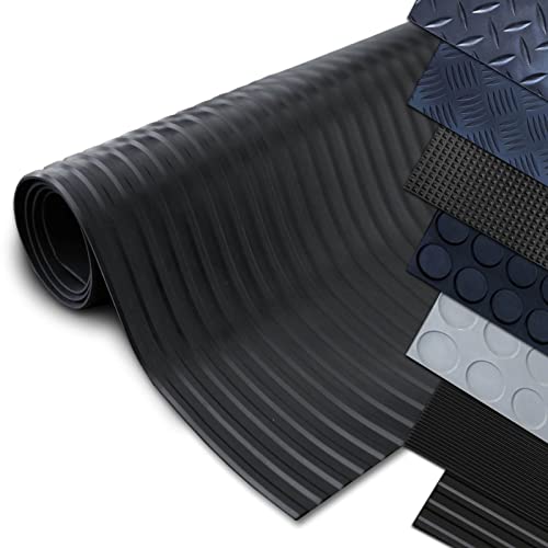 Gummimatten Meterware - Antirutschmatte Bodenmatte - Rutschhemmende Oberflächenstruktur - Gummiläufer in verschiedenen Strukturen - Breitriefen TRAK - 3 mm Stärke - 100x100 cm - Schwarz von Nova Forma