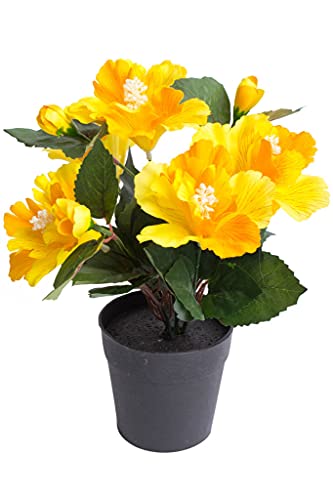Nova-Nature künstlicher Hibiskus mit 5 Blütenköpfen im schwarzen Kunststofftopf (gelb) von Majen