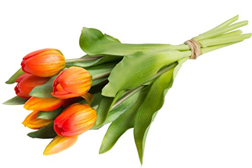 Nova-Nature künstliches Tulpenbündel Sally mit 4 Tulpen und 3 Tulpenknospen real Touch (orange-gelb) von Nova-Nature