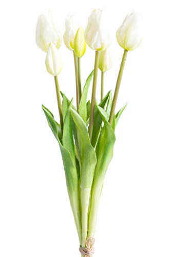 Nova-Nature künstliches Tulpenbündel mit 4 Tulpen und 3 Tulpenknospen real Touch (Creme-weiß) von Nova-Nature