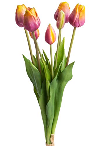 Nova-Nature künstliches Tulpenbündel mit 4 Tulpen und 3 Tulpenknospen real Touch (Mauve-gelb) von Nova-Nature