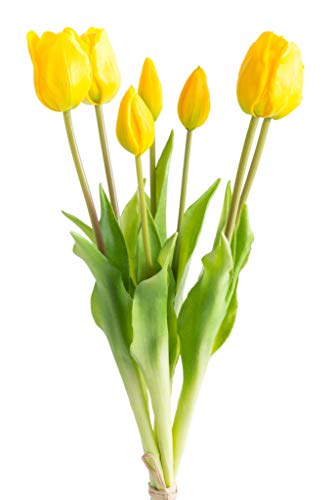 Nova-Nature künstliches Tulpenbündel mit 4 Tulpen und 3 Tulpenknospen real Touch (gelb) von Nova-Nature