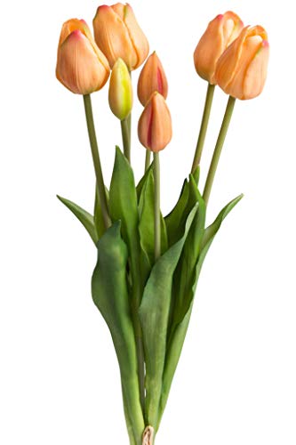 Nova-Nature künstliches Tulpenbündel mit 4 Tulpen und 3 Tulpenknospen real Touch (lachs) von Nova-Nature