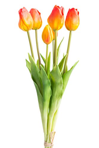 Nova-Nature künstliches Tulpenbündel mit 4 Tulpen und 3 Tulpenknospen real touch (orange-gelb) von Nova-Nature