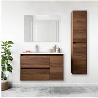 85 cm hängender Badezimmerschrank aus Maya-Walnussholz mit eingebautem Waschbecken – Nova - 85 cm Standard von Nova