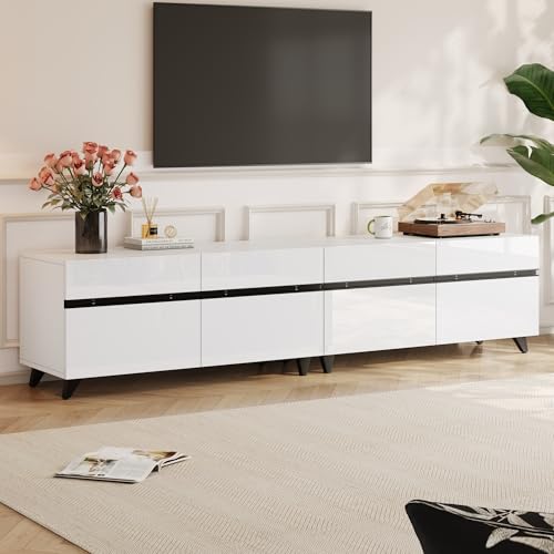 180X40X49cm Fernsehschrank,Hochglanz-TV-Schrank, Lowboard mit 4 Schränken und verstellbaren Trennwänden,Wohnzimmerschrank mit 8 Tischbeinen, empfohlene Tragkraft 52kg,Geeignet für 80-Zoll-Fernseher von NovaFurnish