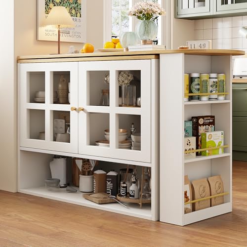 360° drehbare Essbar, schlicht und modern, multifunktional, geeignet für Schlafzimmer, Wohnzimmer, Esszimmer, mit Snackregal, 5 Ablageflächen, drehbarer Sideboardschrank mit Regalen und Glas (weiß) von NovaFurnish