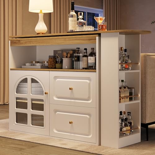 360° drehbare Essbar,geeignet für Schlafzimmer, Wohnzimmer, Esszimmer, 2 Schubladen, Snackregal, offenes Ablagefach, drehbarer Sideboardschrank mit Regalen und Bogenglas (weiß, 138X39X104cm) von NovaFurnish