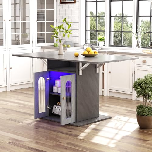 Moderner klappbarer Esstisch mit LED-Beleuchtung und einstellbarer Farbwechselfunktion, mit integriertem Stauraum, maximal erweiterbare Tischplatte 140×78 cm, ideal für Küche und Esszimmer (Grau) von NovaFurnish