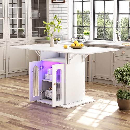 Moderner klappbarer Esstisch mit LED-Beleuchtung und einstellbarer Farbwechselfunktion, mit integriertem Stauraum, maximal erweiterbare Tischplatte 140×78 cm, ideal für Küche und Esszimmer (Weiß) von NovaFurnish