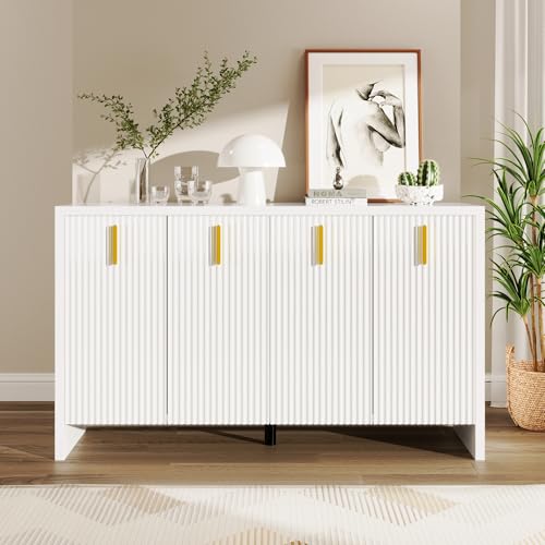 Modernes, minimalistisches weißes Sideboard: die perfekte Kombination aus flexiblem Stauraum und elegantem Design, Sideboard mit goldenen Griffen und verstellbaren Trennwänden (Weiß) von NovaFurnish